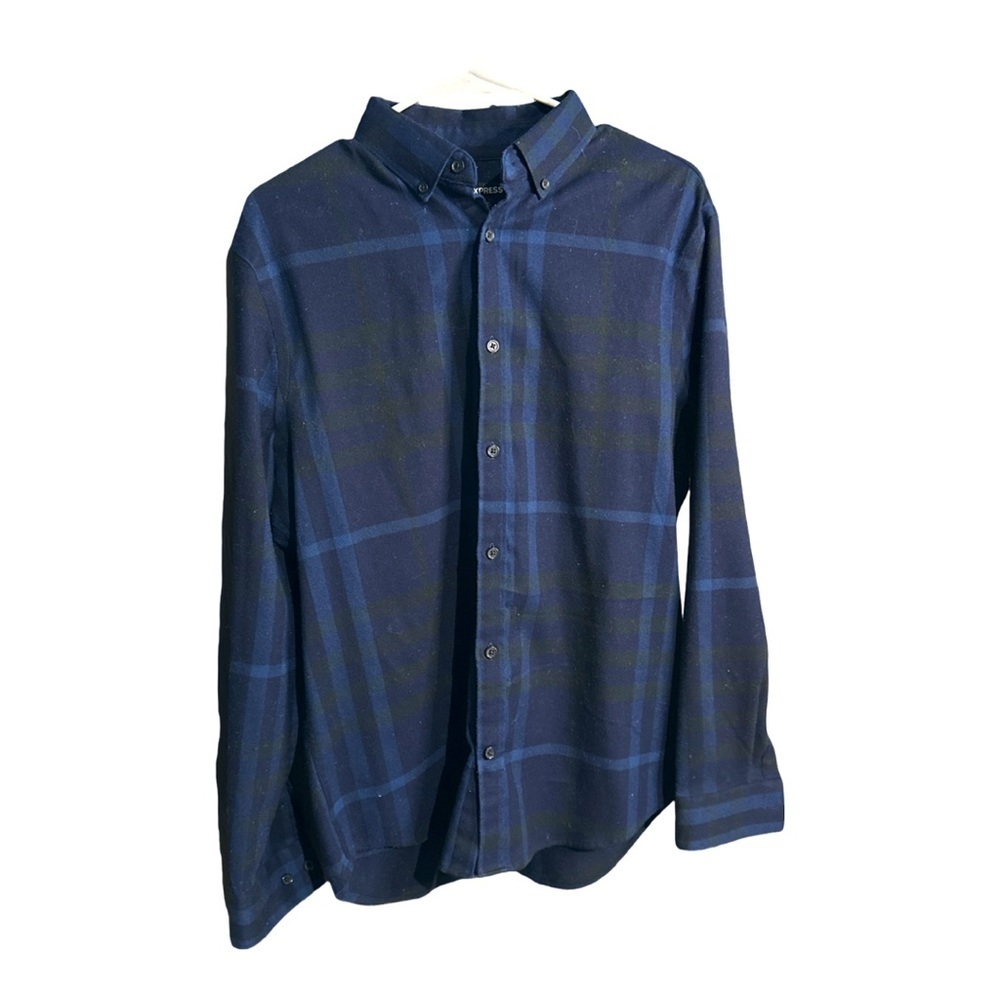Express Men’s Black And Blue Medium Button Down Flannel